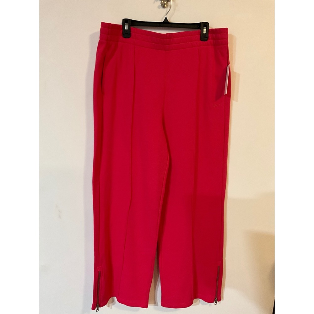 DKNY Sport Pink Wide Leg Sweatpants High Rise Ankle Zip French Terry XL